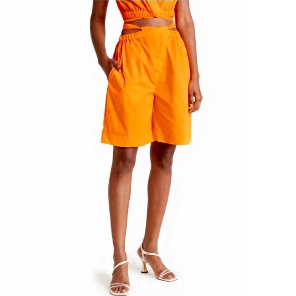 Nicholas Tie Waist Cotton Shorts Orange Button Fly Talitha Size 4
